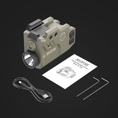Image of Solofish 800 Lumens Pistol Light Laser Combo | Gun Light with Green Laser Sight, Slidable Pistol Flashlight Compatible with Glock /Picatinny Rail, Desert Tan