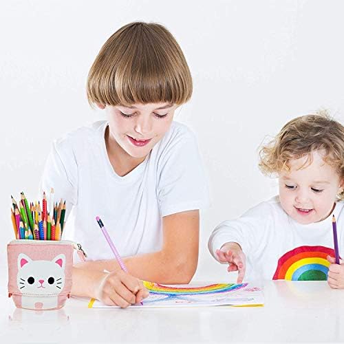 Stand Pencil Holder,Telescopic Cartoon Cute Cat Pencil Case Cosmetic Durable Canvas Stationery Makeup Bag for Boys Girls for School or Office