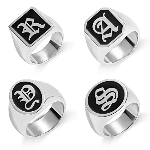 Custom Old English Gothic Initial Rings For Men 925 Sterling Silver Personalized Letter Signet Band Rings Father Day Jewelry Birhday Gifts For friends Dad Women