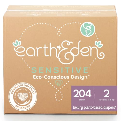 Image of Earth & Eden Sensitive Baby Diapers, Size 2, No Harsh Chemicals, 204 ct | Eco-Conscious, Hypoallergenic, No Harsh Chemicals, Dermatologically Approved