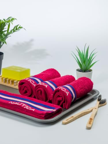 Image of NAUTICA Super Soft Zero Twist 100% Cotton Towel -4pc Face Towel (Vintage Crew Stripe) solid-burgundy-500 GSM