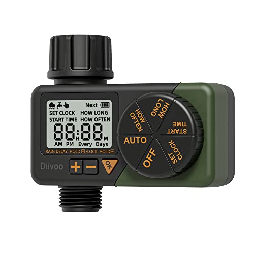 Water Sprinkler Timer, Diivoo Irrigation Hose Timer with Weekly and Daily Programs, Rain Delay and Manual Watering for Lawns and Gardens