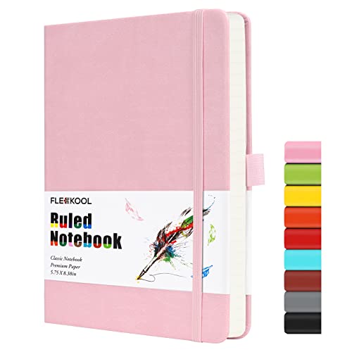 Carnet ligné A5 rose papier épais 100g/m² avec couverture rigide et boucle stylo
