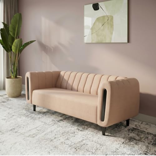Image of Interio by Godrej Sofa Paramount 3 Seater Fabric Sofa for Living Room, 1-Year Warranty, Solid Wood, Beige