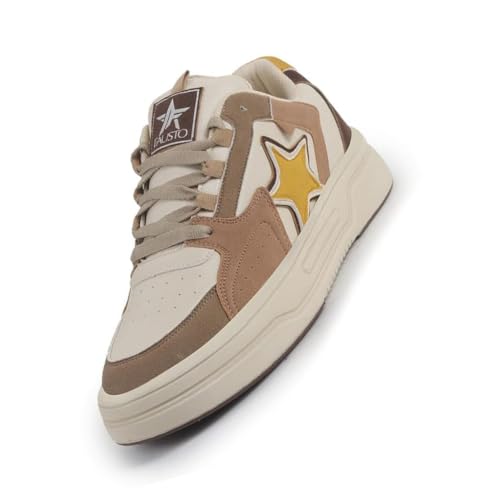 Image of FAUSTO Men's Colorblocked Mid Top Breathable Lace-Up Sneaker Shoes|Memory Cushion Casual Shoes|Chunky Streetwear Fashion Sneakers