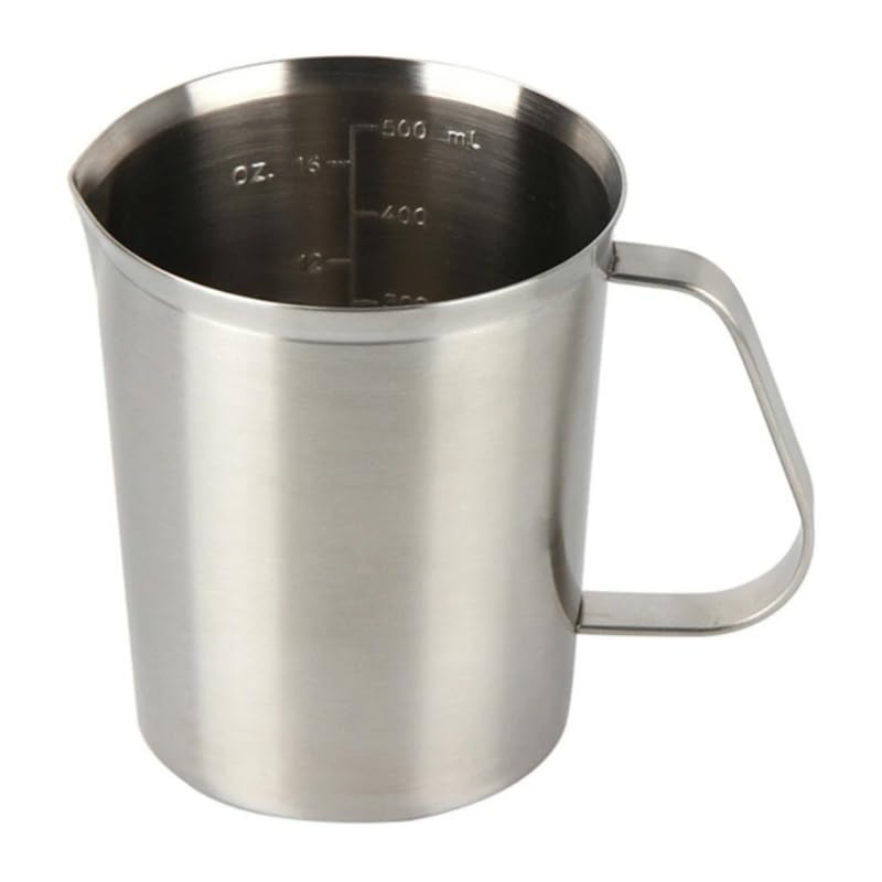 Professional Stainless Steel Measuring Cup, 500ml Capacity with Graduated Markings, Ergonomic Handle for Barista, Kitchen, Laboratory Use