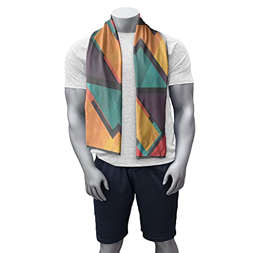 Ambesonne Modern Beach Towel, Geometric Contemporary Art Design Black Bold Zig Zag Borders Pattern, Quick Dry Soft Ultra Compact Microfiber For Camping Sports Yoga Hiking, Teal Orange Marigold #TOP1