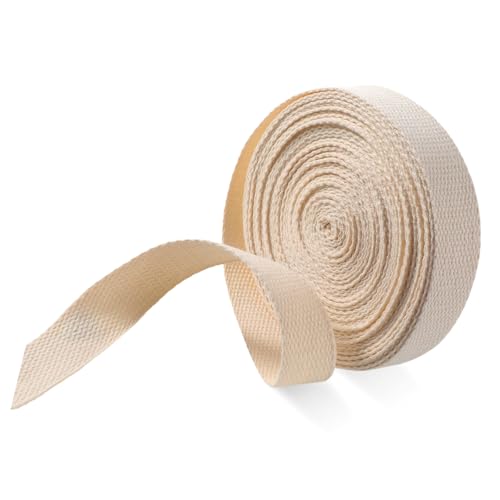 Cotton Webbing 1 inch 12 Yards Natural Cotton Webbing Strap for Bags Handles High Density Webbings Beige Plain Weave Straps for Cloth Tote Bag Straps Cloth Belt Pet Collars DIY Crafts Decoration