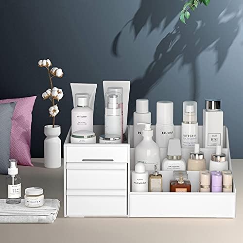 Queta White Makeup Organizer, Acrylic Makeup Organizer, Fits Jewelry, Brushes, Lipsticks and Creams, Cosmetic Storage with 7 Grid Capacity