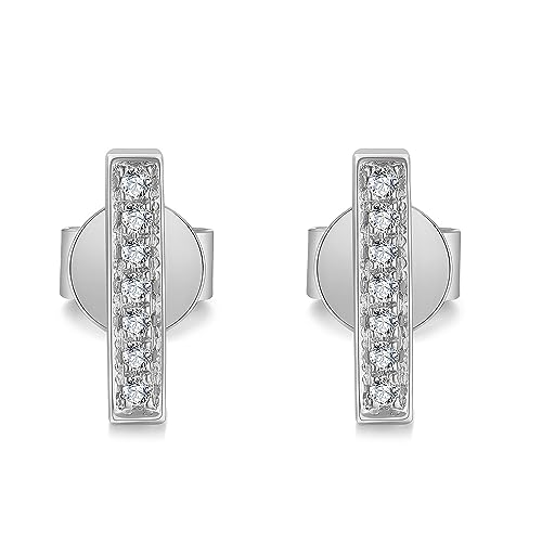 14k Solid Gold Diamond Earrings Studs Series,DEF VS~VVS, No fading, No allergies, Non gold-plating,Lab grown Diamond (Pavé Bar Studs(White))3