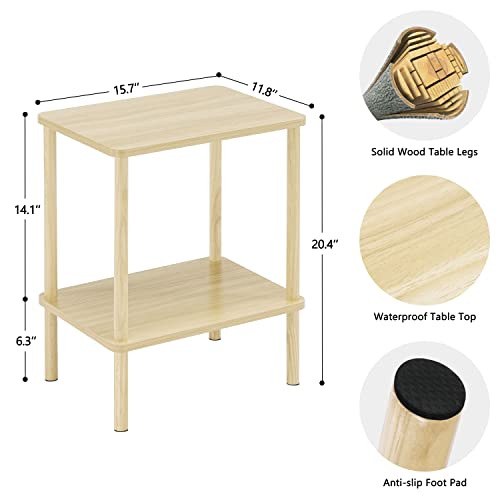 Apicizon 2 Tier End Table Set of 2, Boho Side Table with Storage Shelf, Nightstand Bedside Table for Small Spaces, Bedroom, Living Room, Entryway, Farmhouse, Easy Assembly, Light Natural - Image 4