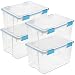 Sterilite 19344304 54 Quart/51 Liter Gasket Box, Clear with Blue Aquarium Latches and Gasket, 4-Pack