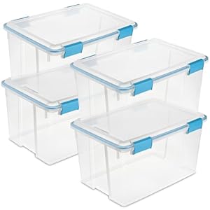 Sterilite 4-Pack Gasket Box, Weather-Resistant Storage Bins with Latching Lids, 54 Quart – Heavy-Duty Organizing Containers for Closet, Bathroom, and Office