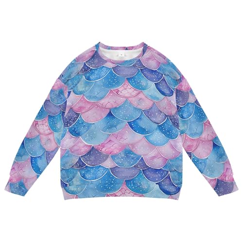 JUNZAN Glitter Blue Pink Mermaid Scales Little Kids Hoodie Sweatshirt Crewneck Kids Hoodies Boys Camping 4T