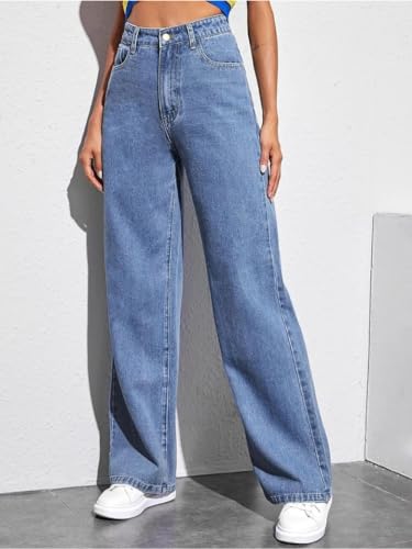 Image of Glossia Denim Baggy Jeans for Women | Stretchable High Waist Straight Fit Jeans for Women | High Rise Stretch Denim | Loose Fit Plus Size Denim (Sizes - 24 to 44) WJ51-1205-$