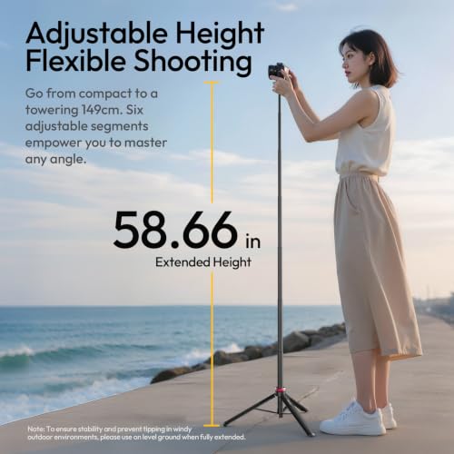 Image of ULANZI MT44 Auto Open Phone Tripod, 59 inch Extendable Selfie Stick for iPhone