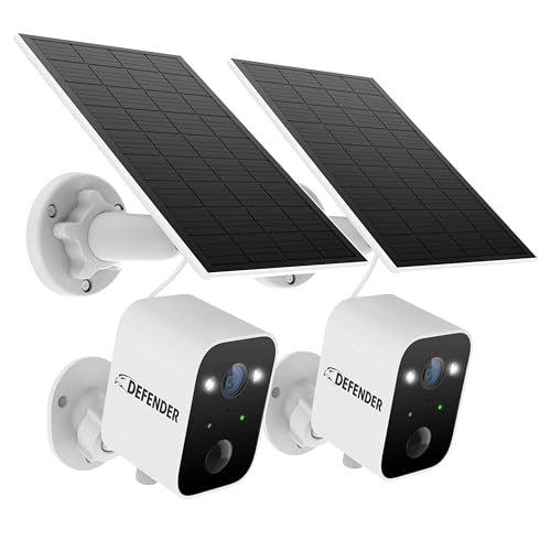 Defender Solar Powered 4K/8MP AI Everwatch Wireless Outdoor Security Camera, 2 Pack, Battery Powered, AI Detection, Color Night Vision, Spotlight/Siren, IP66 Rated, Two-Way Talk, Works w/Empower App