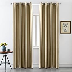 Cortina Dorada GIRASOLE HOME Par de cortinas opacas, efecto metálico, cortina aislante, para salón, dormitorio, oficina, balcón, puerta, ventana, 2 paneles con ojales (dorado, 140 x 235 cm)