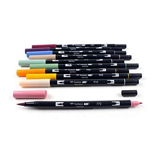 Image of Tombow 56216 Dual Brush Pen Art Markers, Cottage, 10-Pack. Blendable, Brush and Fine Tip Markers