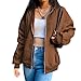 L&ieserram Damen Hoodie Jacke Oversize Vintage Reißverschluss Kapuzenjacke Zip Up Kapuzenpullover Sweatshirt mit Kapuze 90er Y2K E-Girl Übergangsjacke (A Braun, S)