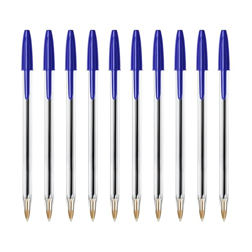 SOMCO - Pack Of 10 Blue Biro Ballpoint Pens - Medium Tip - Premium Pen With Ergonomic Design