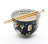 Happy Sales HSRB-LUCA, Japanese Ramen Udon Noodle Bowl with Chopsticks Gift Set, Lucky Cat