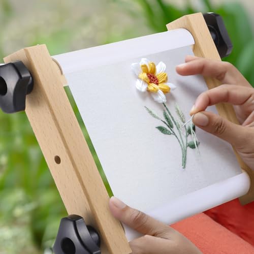 DoubleFill Cross Stitch Scroll Frame Set with Plastic Clamps Beech Hardwood Different Sizes Embroidery Frames Needlepoint Cross Stitch Holder Square Embroidery Hoop Holder for Sewing Projects - Thumbnail 7
