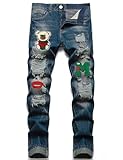 GAGELE Boy's Skinny Ripped Jeans Destroyed Distressed Stretch Slim Fit Denim Pants Navy Blue