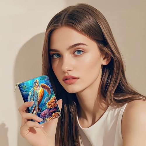 Rfid Blocking Wallet for Women & Men - 20 Card Slots Secure ID Holder with Anti-Theft Zipper, Slim Portable Credit Card Organizer Travel & Daily Usesea turtle3