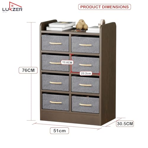 Image of Lukzer 8-Drawer Multipurpose Organizer | Engineered Wood Frame & Fabric Storage Drawers | Wooden Chest for Bedroom,Closet, Living Room | DIY Assembly | Space-Saving Design (Wenge /MR-028 /38Dx30Wx76H)