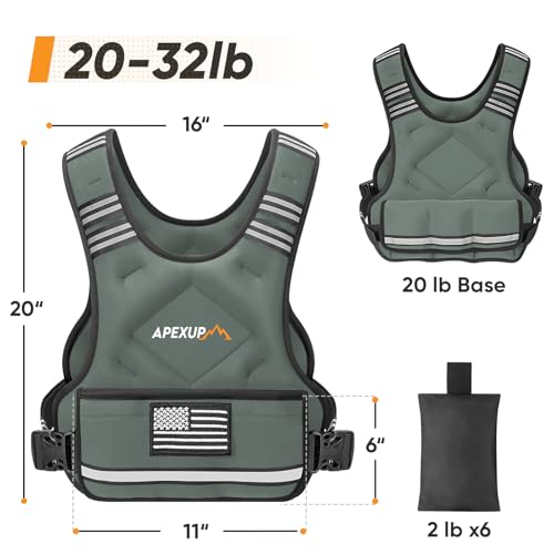 Image of APEXUP Adjustable Weighted Vest, 4-10lb /12-18lb /20-32lb Vest with 6 Ironsand Weights and Large Pocket, Weight Vest for Men Women Strength Training, Running, Walking