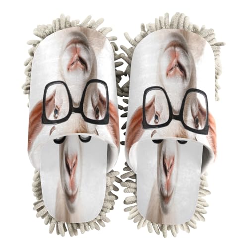Cute Goat Microfiber Cleaning Slippers Washable Floor Mop Slippers Men and Women House Dusting Slippers - M2