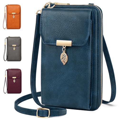 VOBUKE Sac à Bandoulière pour Téléphone Femmes Portefeuille Cuir Porte Monnaie Téléphone Bandoulière RFID Blocage Épaule Portefeuille Sac avec 12 Porte Carte pour Téléphone de Moins de 7,2 pouces