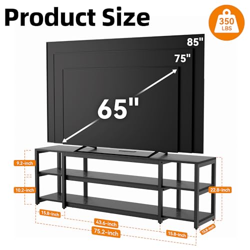 Image of Aquzee 85 inch TV Stand with LED Lights & Power Outlet, Entertainment Center for 70-75-80-85Inch TV, 75.2 inch Wide Wood Television Console Table for Living Room Bedroom Gaming Room, Black