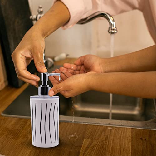 Image of SHENRON Bathroom Accessories Set for Utility and Bathroom Decor | Liquid Soap Dispenser and Toothbrush Holder Combo Colour- White with Line