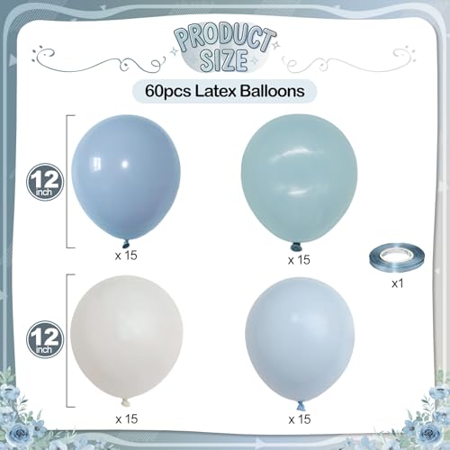 Image of Dusty Blue Balloons, 60 Pcs 12 Inch Fog Slate Baby Blue Balloons with Matte White Latex Balloon for Baby Shower Birthday Bridal Shower Wedding Engagement Bachelorette Party Decorations Supplies