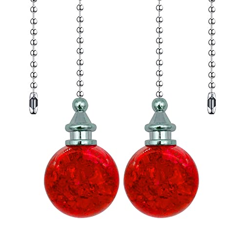 Image of 2 Pack Dotlite Crystal Ceiling Fan Pull Chain Accessories, Decorative String Pulls Pendant Extension, 12 Inches Beaded Ball Pull Chains Extender Ornament With Connector for Lamp (Red)