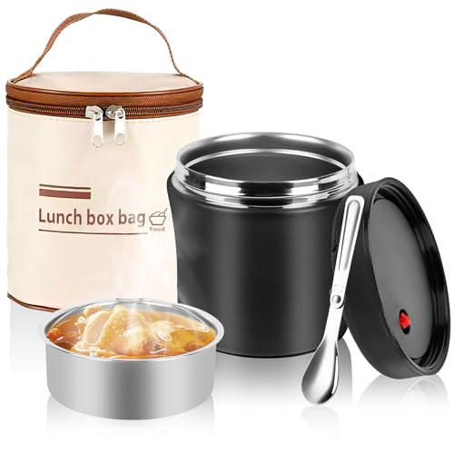 NZZVNZ Fiambrera Térmica de 1200 ml, Termo para Comida 304 de acero inoxidable, Fiambrera Térmica para Alimentos con Cuchara Plegable, Recipiente Térmico para Alimentos para Trabajo, Escuela