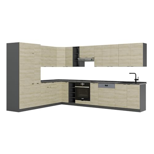Vicco Cucina Angolare Completa Pannello In Rovere/Antracite 347 X 257 Cm , Pt Antracite