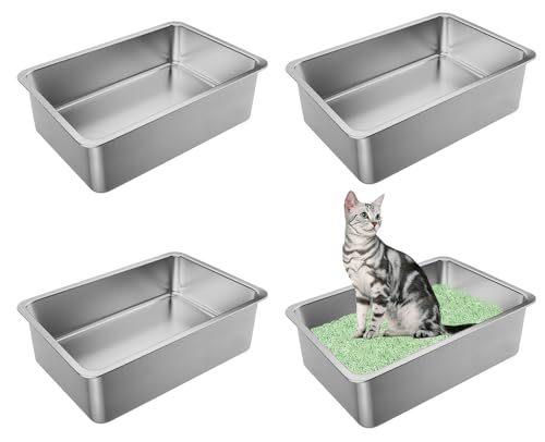 Caja de arena para gatos de acero inoxidable 4 unidades 23.6x15.7x6 in miniatura 1