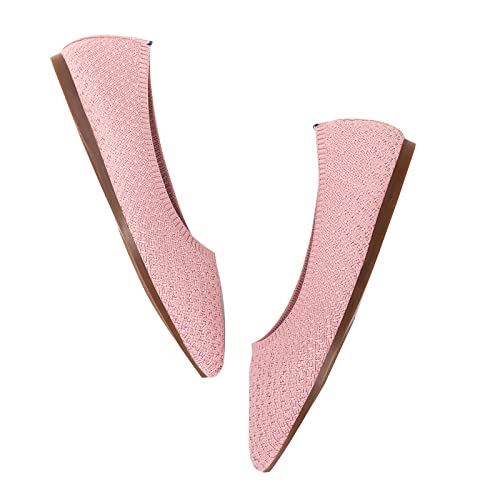 Frank Mully Frauen Spitze Zehe Ballett Flach Strickkleid Schuhe Low Wedge Komfort Slip On Flats Für Frau Klassische, Rosa, 41 EU