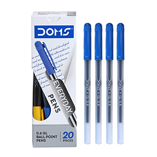 Doms DF 0.6 GL Ball Point Pens Box Pack | Lightweight & Sleek Body | Created For Smooth, Dark & Uninterrupted Writing | Use & Throw Pen | Blue Ink, Pack of 40 Pens