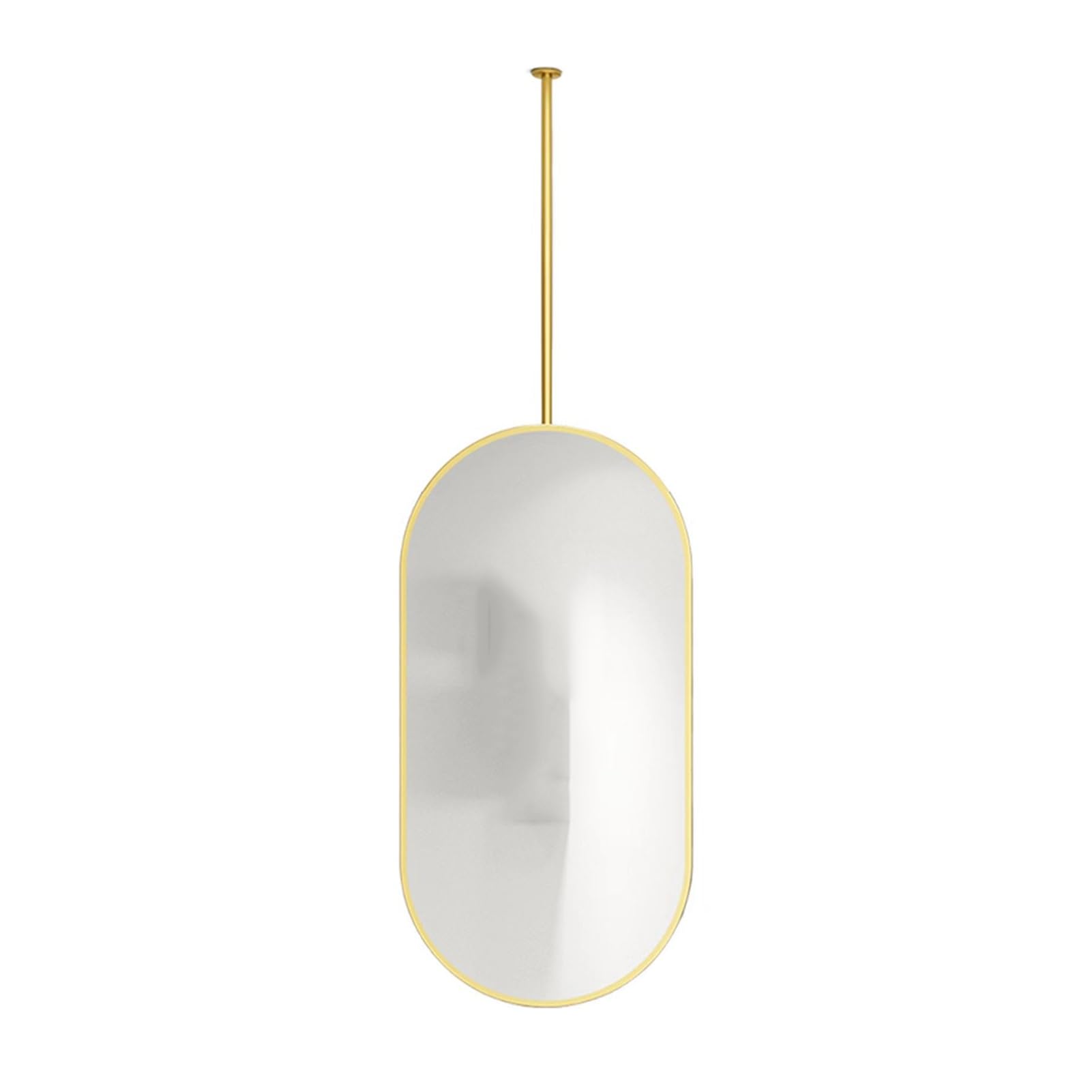 CGCSYZ Oval Hanging Rod Mirror Ceiling Hanging Floating Mirror With Metal Frame For Restroom, Entrance (Gold 40cmx70cm)