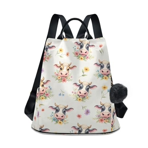 Sac à dos vache mignon aquarelle avec fermeture antivol et multipoches quotidien