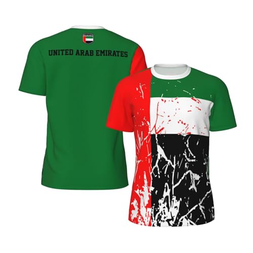 YiiLi United Arab Emirates Flag Grain Sports Mesh T-Shirt Retro Jerseys for Running Cycling Soccer Tennis Fitness Climbing, X-Large, Black