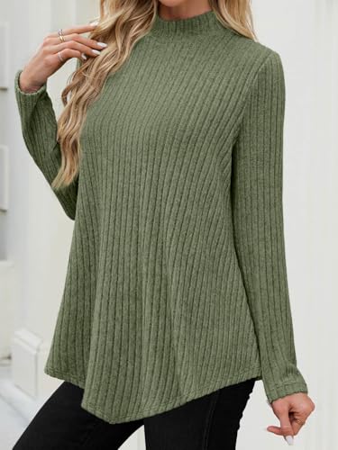 JUSTFASHIONNOW Womens Fall Tunic Tops Long Sleeve Shirts for Women Turtleneck Lightweight Sweaters Asymmetrical Hem Tops4