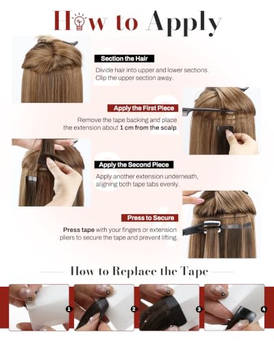 Image of Moresoo Tape Extensions Real Hair Golden Brown Balayage 14in 10Pcs 25g | Tape in hair extensions real human hair, partial add-on set, flat tabs, golden ribbons for face-framing and daily wear