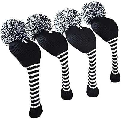 4 Pieces Stripes Knitted Golf Club Head Covers 1 3 5 X Driver and Fairway Wood2 and Hybrid(UT)