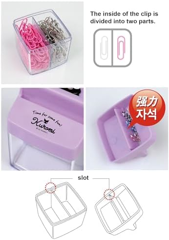 LENITH Cute Animal Faced Kuromi Paper Clip Dispenser Magnetic Lid Boxes with 6 Paper Clips Black Rabbit Purple Case image 8