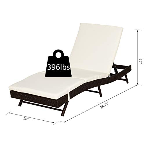 Outsunny Patio Chaise Lounge, Pool Chair With 5 Position Adjustable Backrest & Cushion, Outdoor Pe Rattan Wicker Sun Tanning Seat, 28", Cream #TOP5